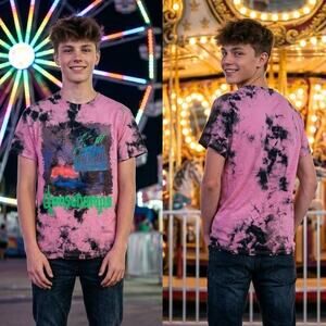 Goosebumps HorrorLand T Shirt Mens Black Pink Tie Dye Graphic Tee 33 Chest